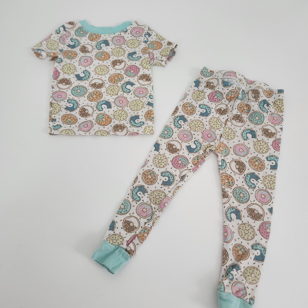 Kids‎ 3T Donut Print Cotton Pajama Set White Aqua 2pc PJs